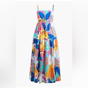 Jcrew Tie-back maxi dress in island turquoise neon print